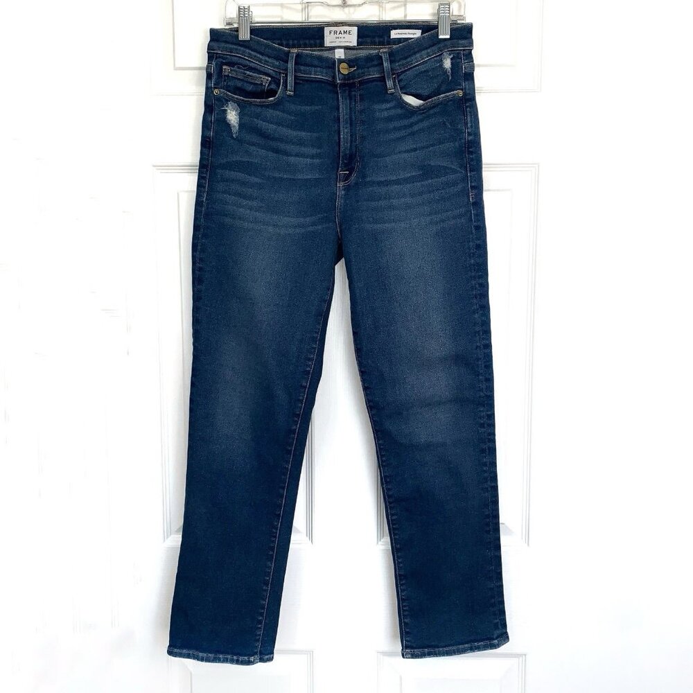 Frame Le Nouveau Jeans Womens 31 Straight Leg Lightly Distressed Med Wash soft